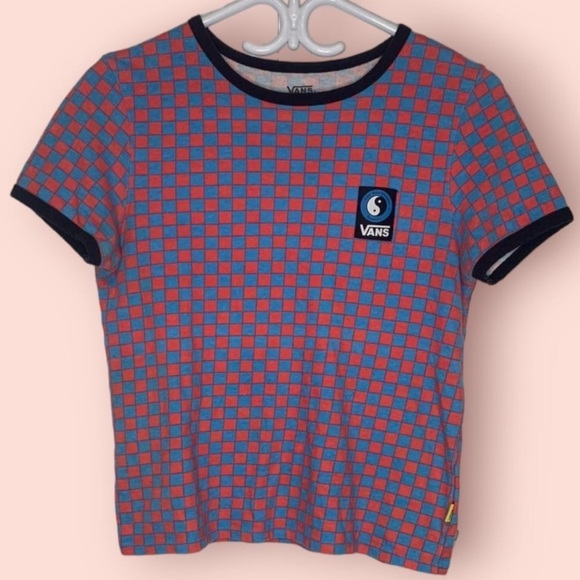 Vans x T&C Surf Designs Ringer Pink & Blue  Checkered Fitted Tee, Size XS - Picture 4 of 9